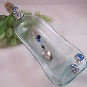  Recycled Wine Bottle Serving Dish with Beaded Spoon