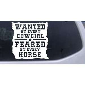 White 14in X 14.0in    Wanted By Cowgirls Feared By Horses Western Car 