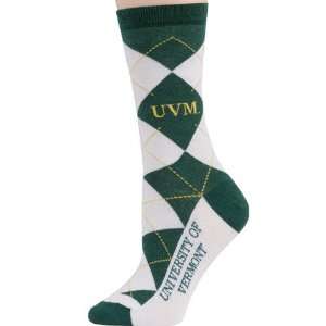  Vermont Catamounts Ladies White Green Argyle Socks Sports 
