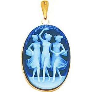  14K Yellow Gold 3 Graces Agate Cameo Pendant Jewelry 