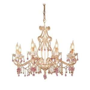 Paris Flea Chandelier Adorned with Rose Colored Murano Crystal SIZE 