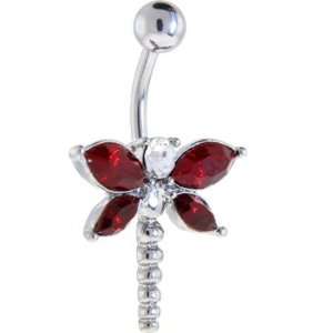  Ruby Red Winged Dragonfly Belly Ring Jewelry