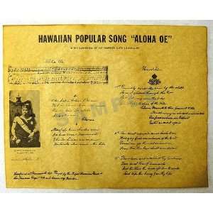  Hawaiian Popular Song Aloha Oe 1878 