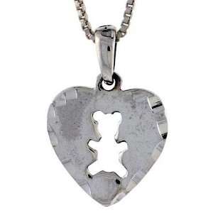 Sterling Silver Heart Disk with Teddy Bear Cut out, 11/16 