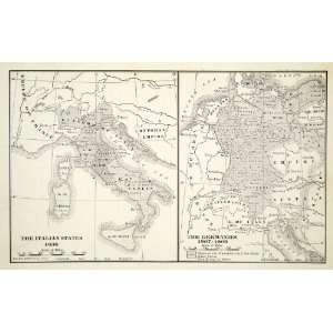  1918 Print Map Italian States Germanies Ottoman Empire 