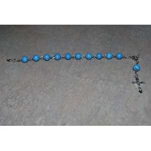  Blue Color Rosary Bracelet, Beaded, 8 with Crucifix/Cross 