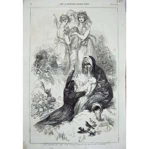  1846 New Year Baby Angels Old Man William Harvey Print 