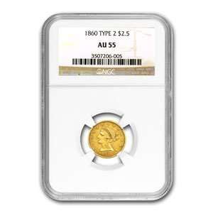  1860 AU 55 NGC (G$2.50) (Type 2 Reverse) Sports 