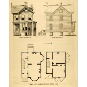 1878 Print Suburban Residence Architectural Design Floor Plan Home D 