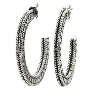  Rhodium Plated Sterling Silver Bold Design Hoop Earrings 