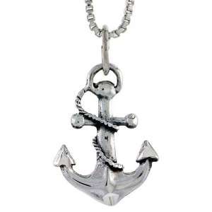  925 Sterling Silver Anchor Pendant (w/ 18 Silver Chain), 3/4 