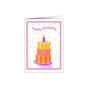  21 Years Old Happy Birthday Stacked Cake Lit Candle Card 