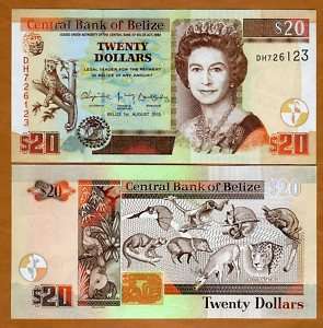 Belize, 20 Dollars, 2010 (2011), QEII, P New 69, UNC  Animals  