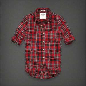 NWT Abercrombie & Fitch MENS Mount Armstrong RED PLAID SHIRT S, L $78 