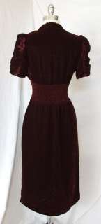 Chic Vtg 1930s Red Silk & Rayon Velvet Dress Cocktail Party Day Dress 
