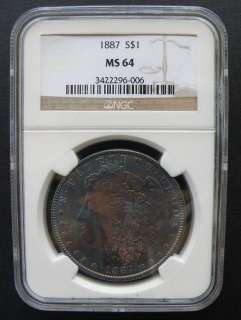 USA 1887 Morgan $1 NGC MS64 Rainbow WOW  