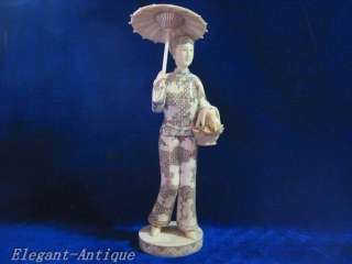 14.72OX bone elegant lady hold umbrella statue W916  