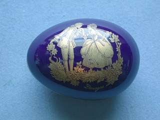 Beautiful Cobalt Blue & Gold Limoges France Castel Trinket Box Egg ~L 