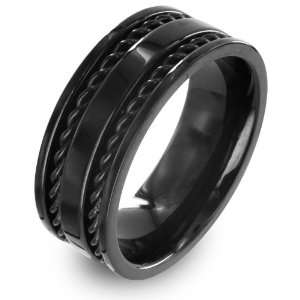  Stainless Steel Black Ring with Double Cut Out Twisted 