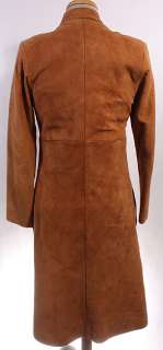 WOMENS VTG SOFT LEATHER LONG HIPSTER BELTED PEACOAT   M  