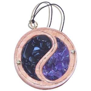   and Wooden Amulet Ying Yang Car Charm In Amethyst 