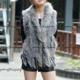 HOT* Knit rabbit fur vest/gilet/with raccoon fur collar  