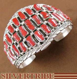 Tina Jones Navajo Indian Coral Silver Bracelet Jewelry  