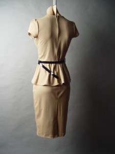 Retro Ladylike 50s Vtg y Fitted Sophisticated Wiggle Belt Peplum 