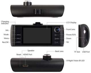 Dual Lens dash board camera night vision car dvr black box video 