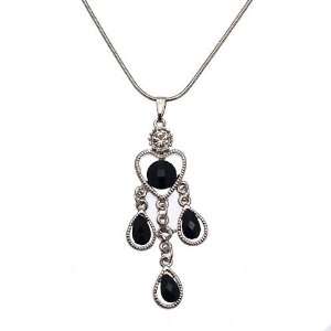  Yarrow Silver Black Crystal Pendant Necklace Jewelry