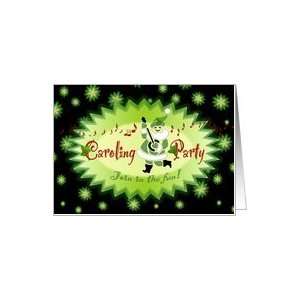  Holiday Caroling Party Musical Santa Green Stars Card 