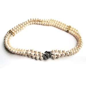  3 Strands Freshwater Cultured White Pearl Necklace 