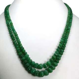   EMERALD RONDELLE CARVING BEADS NECKLACE 2 L 14 ZAMBIAN $  