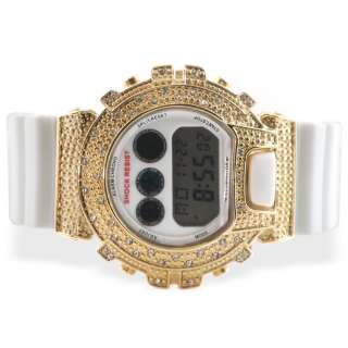 Iced out GOLD WHITE Shock watch WHITE Diamond simulate  