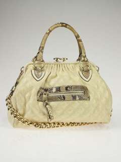 Marc Jacobs Ivory Quilted Coated Canvas and Python Stam Bag  