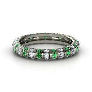  Pinstripe Eternity Band, 14K White Gold Ring with Emerald 