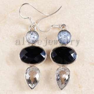 11g RARE 925 Silver Black Agate Faceted Earring Y01470  