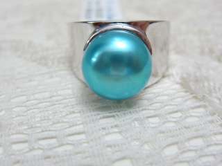   BLUE CULTURED PEARL 12MM BUTTON STERLING BAND RING NEW 7 8 9 10  