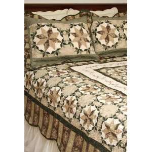  Americana Ashcroft Brown and Green Star King Quilt Set 