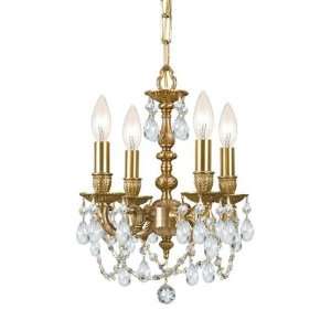 Cast Brass Mini Chandelier Accented with Clear Hand Cut Crystal SIZE 