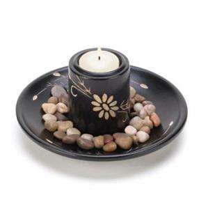 Daisy Wood Carved Leaves Tea Light Candleholder Set New  