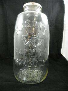   Vtg Mason Pickle Canning Jar 5 GALLONS Wavy Glass Eagle Logo Pat 1858