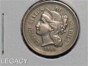 1865 3¢ CENT NICKEL STRONG REPUNCHED DATE (PY+  