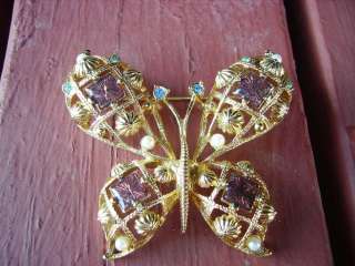 Vintage Avon Jeweled Butterfly Brooch  