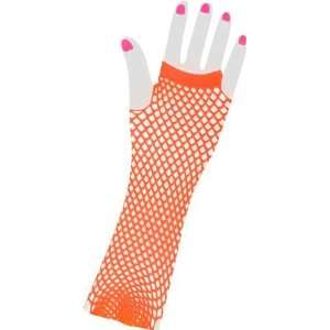 80s Glam Rock Orange Fingerless Fishnet Gloves 