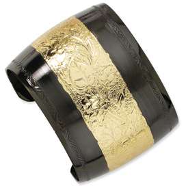 1928® Gold tone and Black plated Floral Bangle Bracelet  