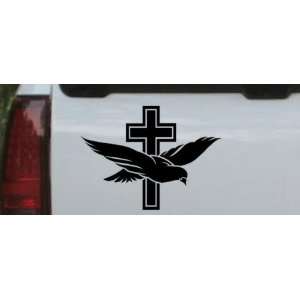 Black 20in X 15.0in    Dove With Cross Christian Car Window Wall 