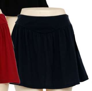 DEREK HEART Cotton Knit Yoke Front Solid Short Skirt Available 5 