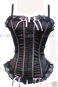 Tops Black Lace up strap Gothic Corset/G String New XL  