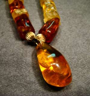 Genuine Amber & Gold Filled Bead Necklace 26 inches  